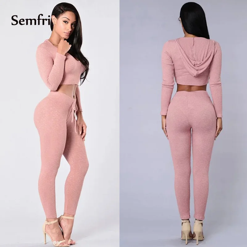 Semfri Women 2pcs Hoodie Sweatshirt Tracksuit Set Crop Top Hoodies Sexy Pants Winter Autumn Clothing Suits Sport Activewear 2019 | Женская