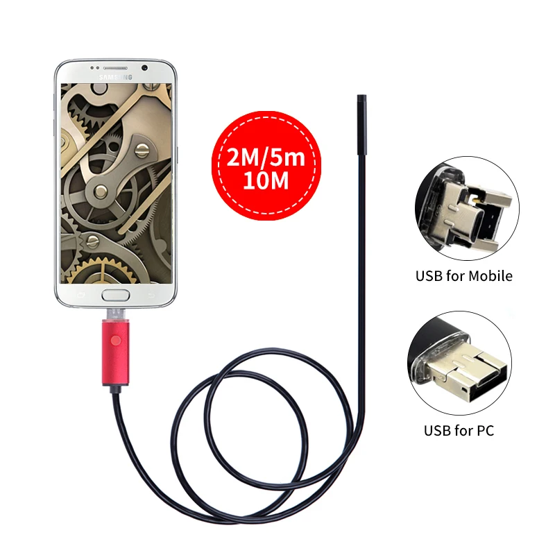 Android эндоскоп камера 2 м 5 мм 2в1 трубка USB труба водонепроницаемый телефон ПК