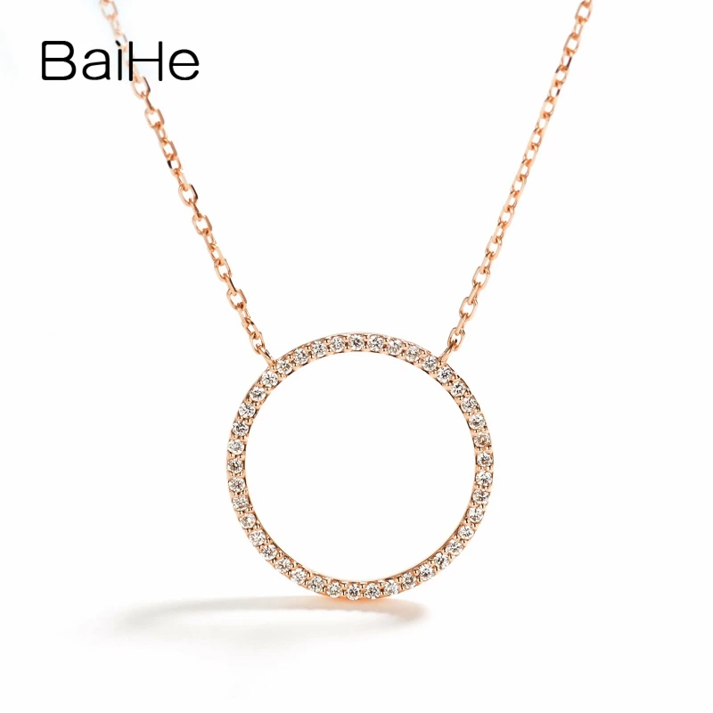 

BAIHE Solid 18K Rose Gold 0.16ct H/SI Natural Diamonds Anniversary Women Trendy Fine Jewelry Unique beautiful Round Necklaces