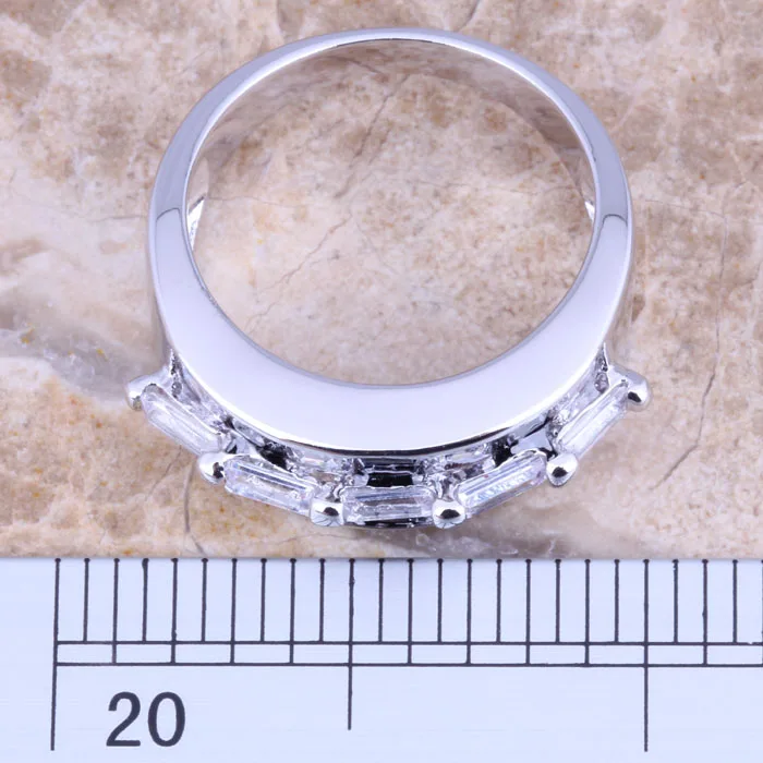 Блестящий черный фианит Белый CZ посеребренное женское кольцо Размер 6/7/8/9 R1369|ring