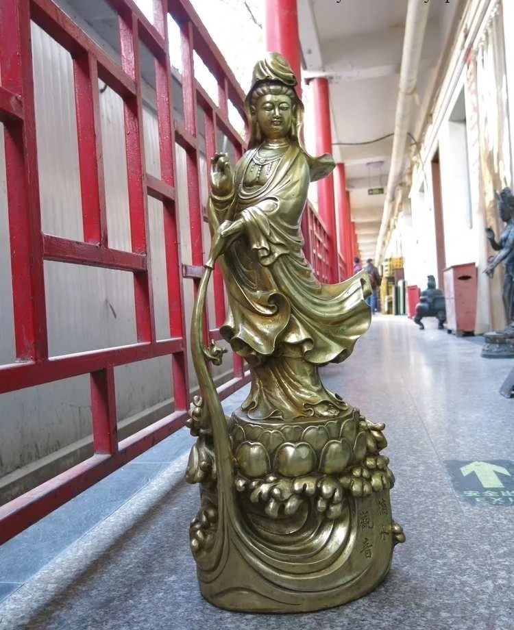 

27" China bronze gild lucky dropping water Kwan-yin Bodhisattva buddha statue