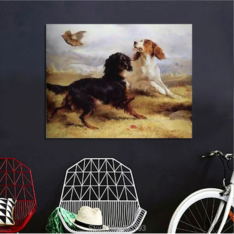 Настенная живопись Repro современная абстрактная картина маслом две собаки и птицы