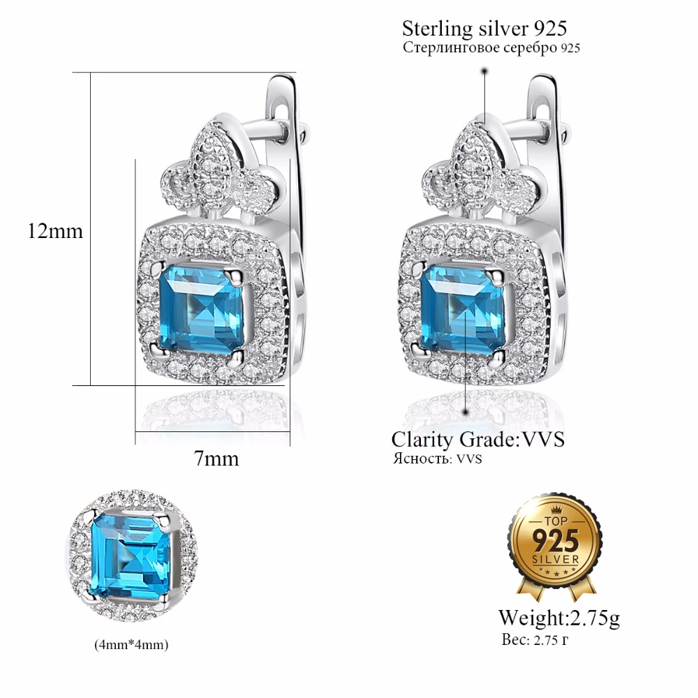 Женские серьги клипсы DR Blue Topza из стерлингового серебра 925 пробы с кубическим