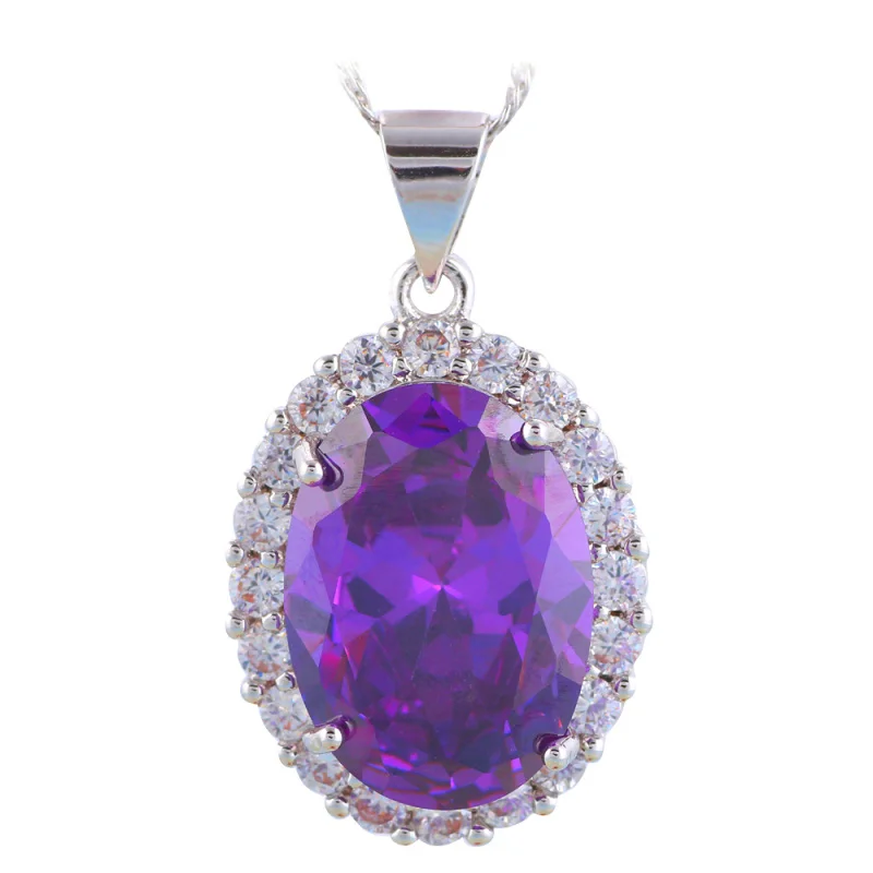 ROLILASON Nobby Фиолетовый Циркон серебряные штампованные серьги ожерелье кулон