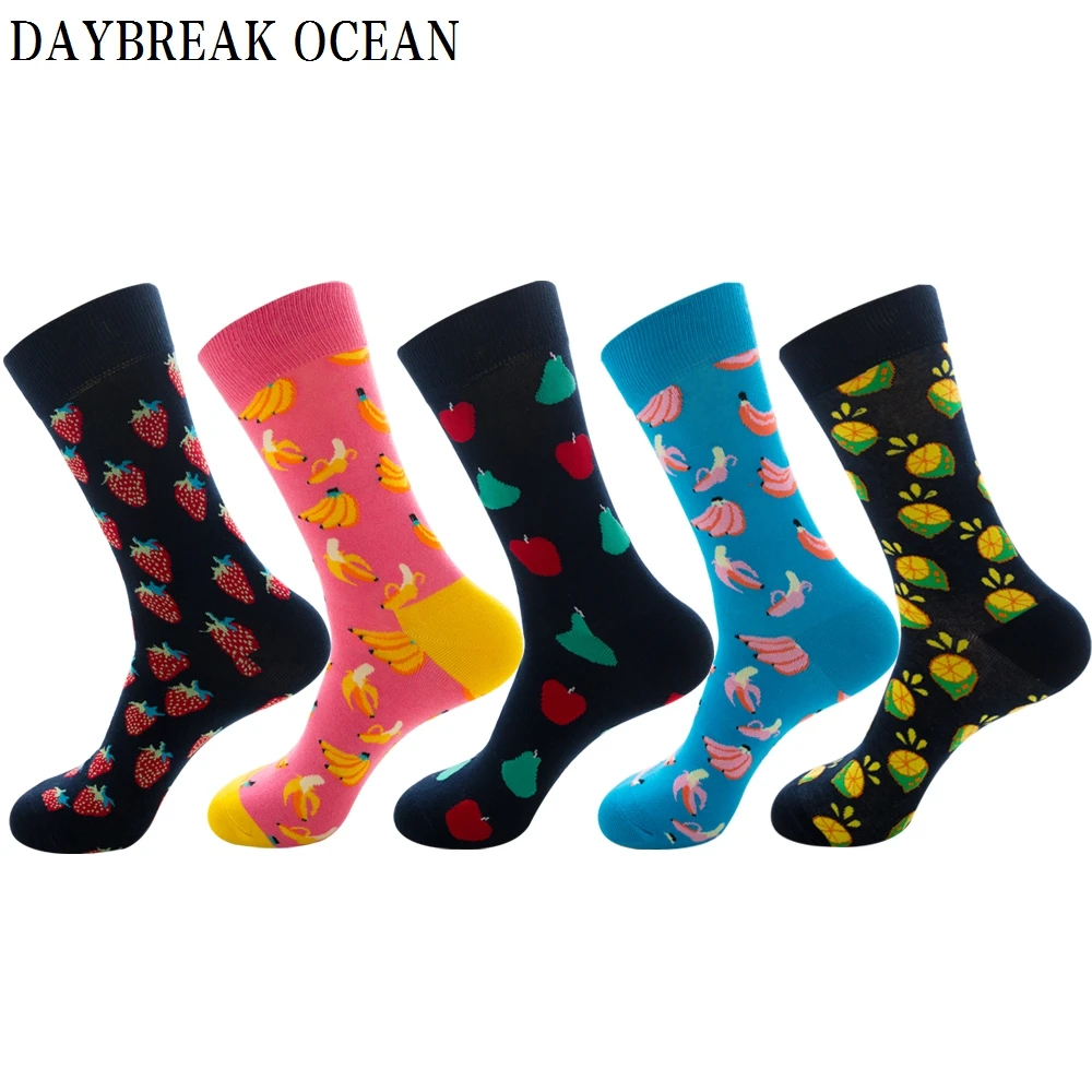 Унисекс 5 пар носков из чесаного хлопка с фруктовым принтом Модные осенние