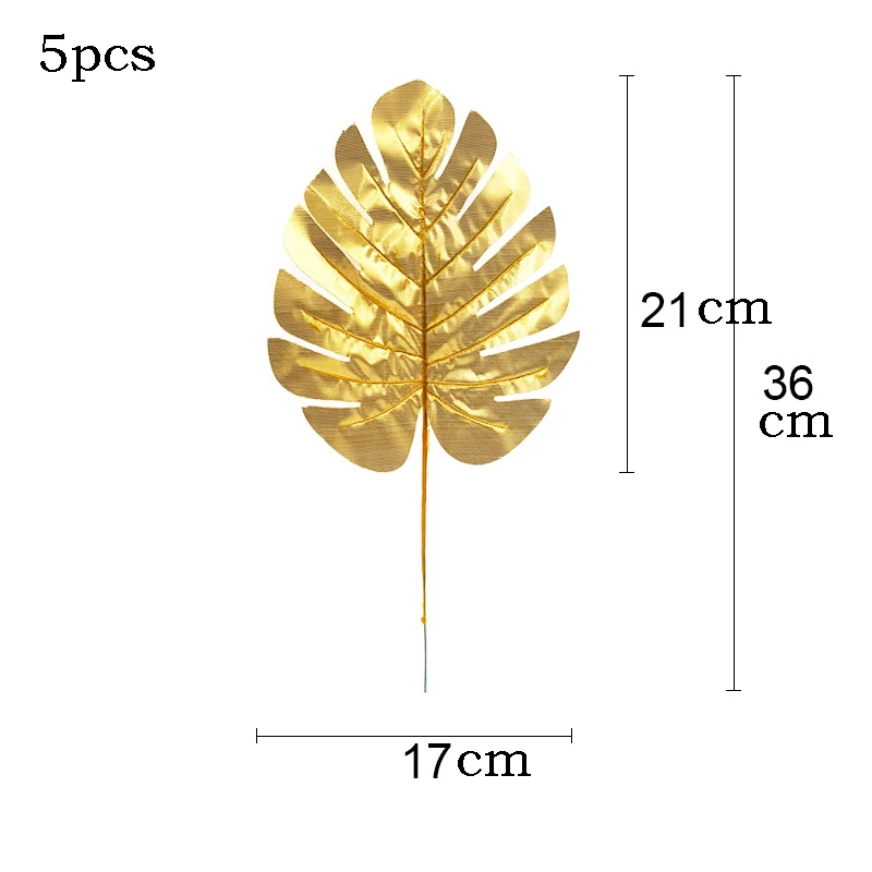 5Pcs Artificial Gold Palm Leaves DIY Plant Home Party Wedding Birthday Table Decoration Baby Shower Party Supplies
