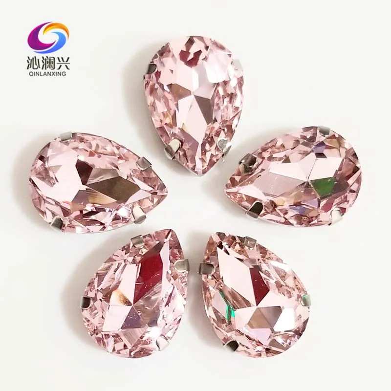 

Pink Teardrop shape High quality AAAA Glass Crystal flatback sew on rhinestones with holes,Diy Clothing accessories SWS09