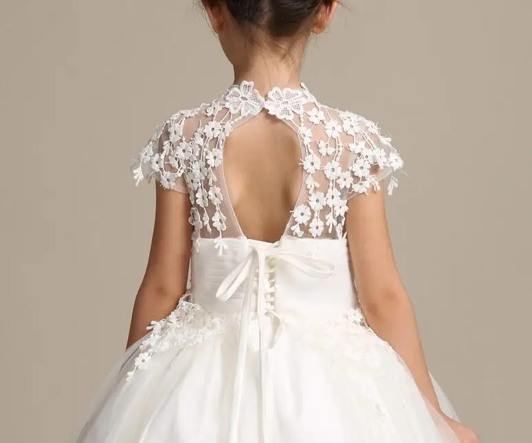 Girl Lace Long Dress With Sweet Flower For Age 3-12 Baby Kids Princess Wedding Prom Party White Big Bow Short Sleeve | Детская одежда и