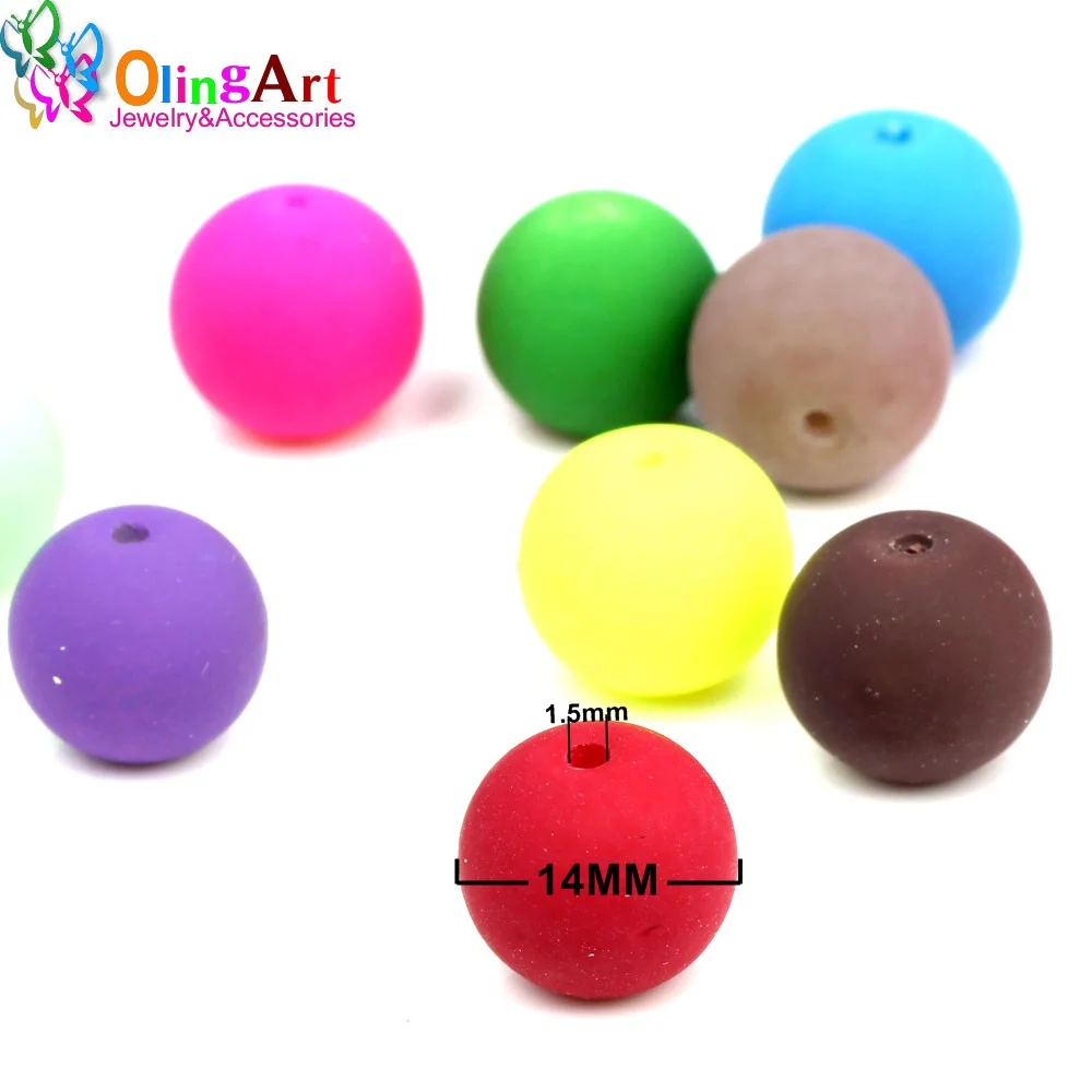 

OlingArt Rubber Glass Beads High quality 12PCS 14mm Candy Color Neon Matte Loose Beads Handmade jewelry making bracelet DIY