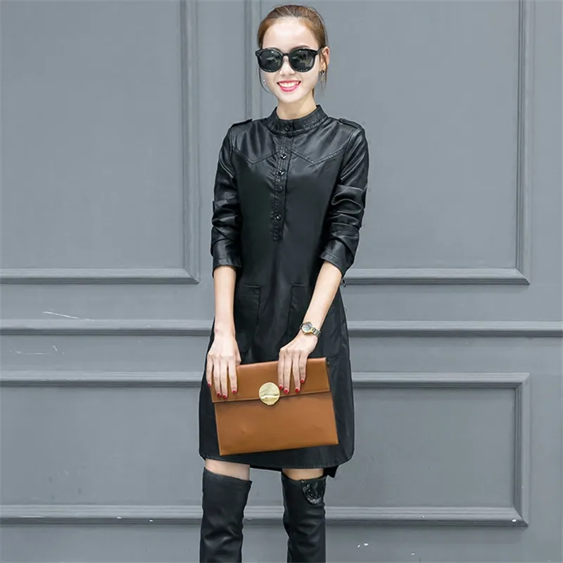 Женское бархатное платье рубашка из искусственной кожи Осенние вечерние платья