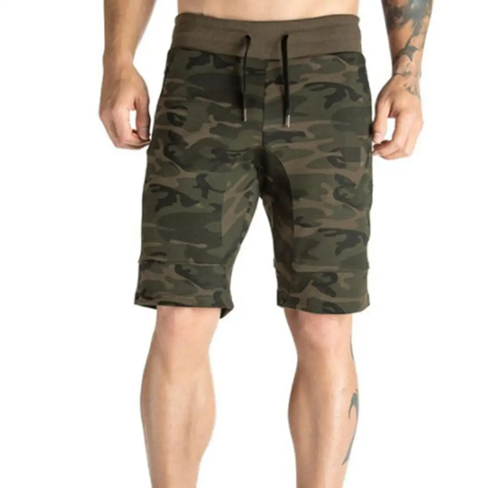

Men Fashion Summer Sports Camouflage Solid Color Drawstring Shorts Fitness Fifth Pants
