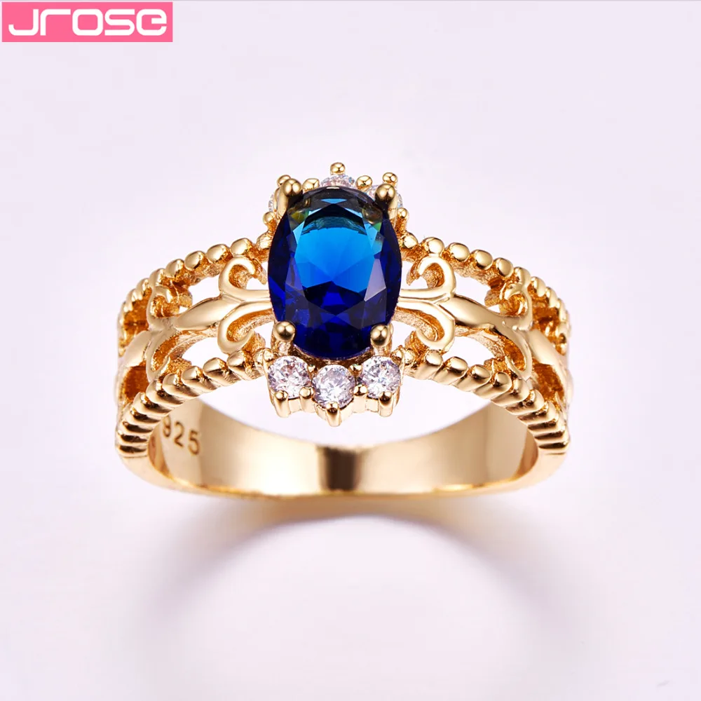 JROSE Новая мода 2018 классическое овальное кольцо с синим белым фианитом модное