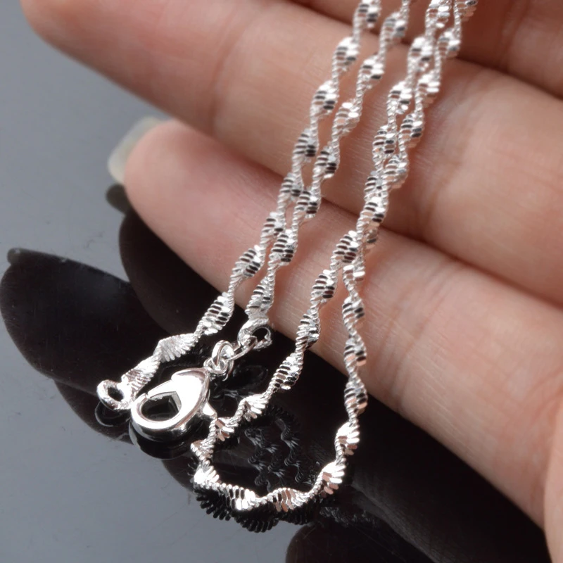 

Высокое Качество подлинное ожерелье цепи с омаром застежками 16 "-30" 2 мм волна воды цепи ожерелье