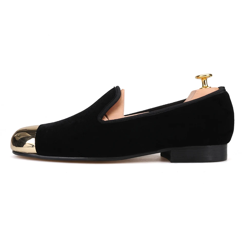 Plus Size Men Shoes New Metal toe Black Velvet smoking slipper male prom and banquet loafers men's flats SIZE US 4-17 | Обувь