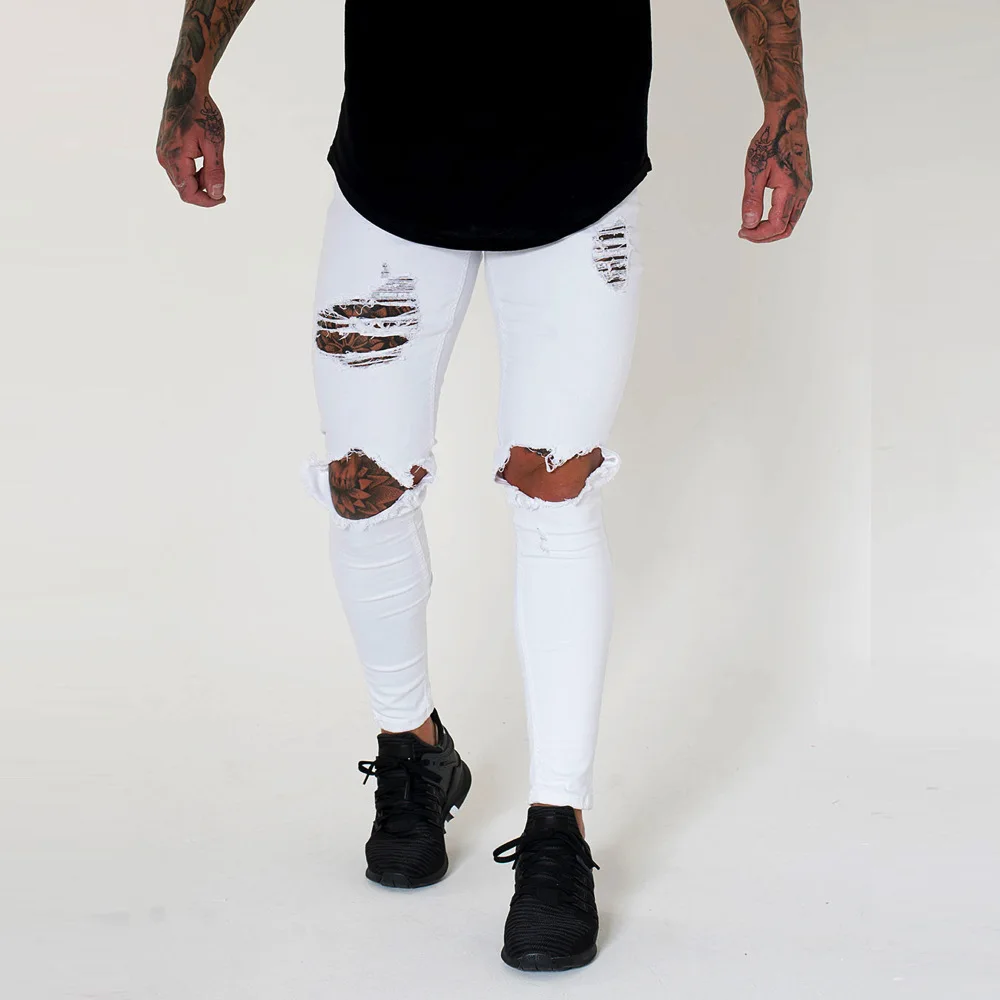 

Fashion 2020 spring autumn Distressed Destroy Ripped Hole hip hop joker black/white Denim Slim pencil jeans men pantalon homme