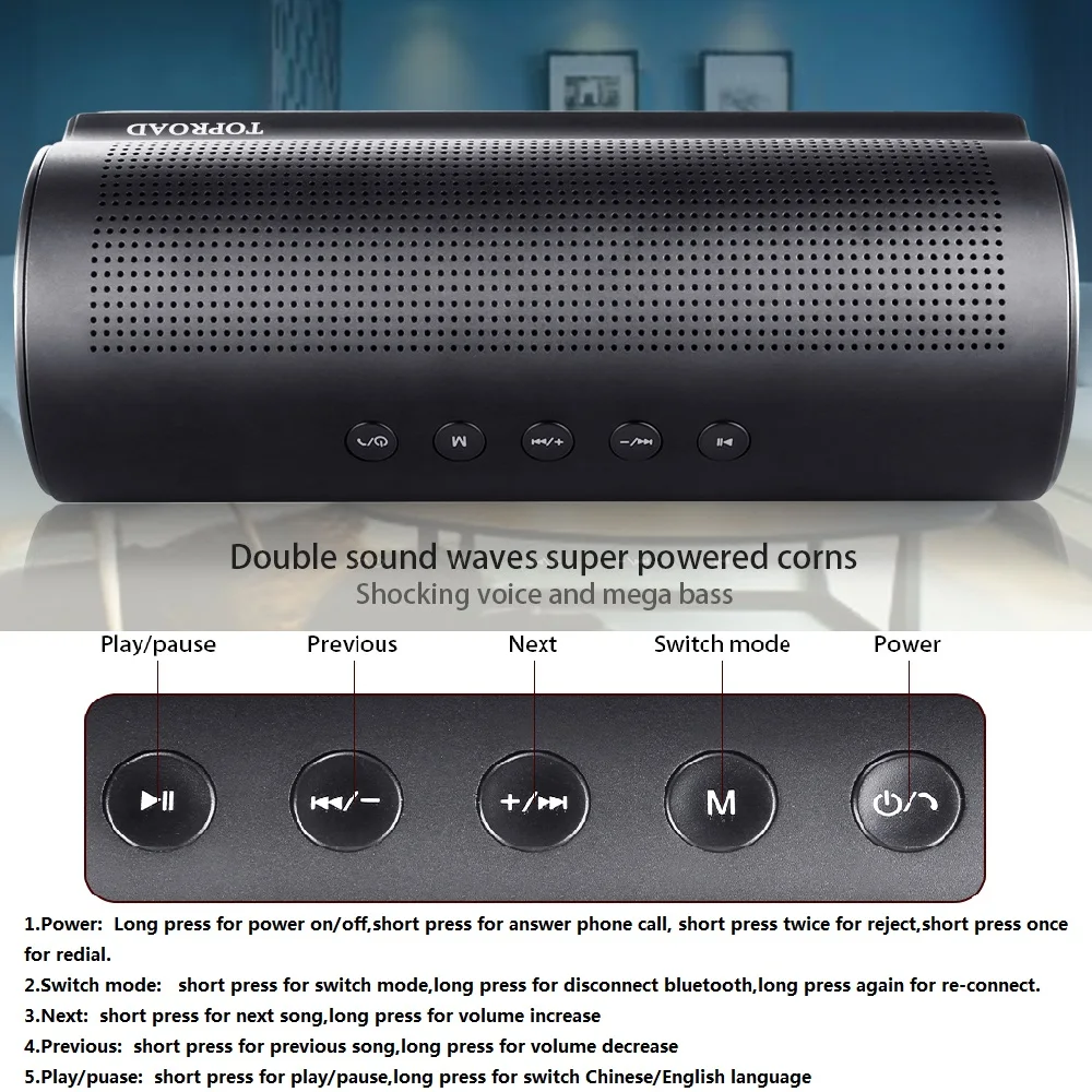 Беспроводная bluetooth колонка TOPROAD потрясающий басовый звук мультимедийные колонки