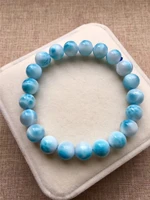 natural blue larimar bracelet 9 5mm women men gift powerful stretch crystal round bead bracelet jewelry aaaaaa