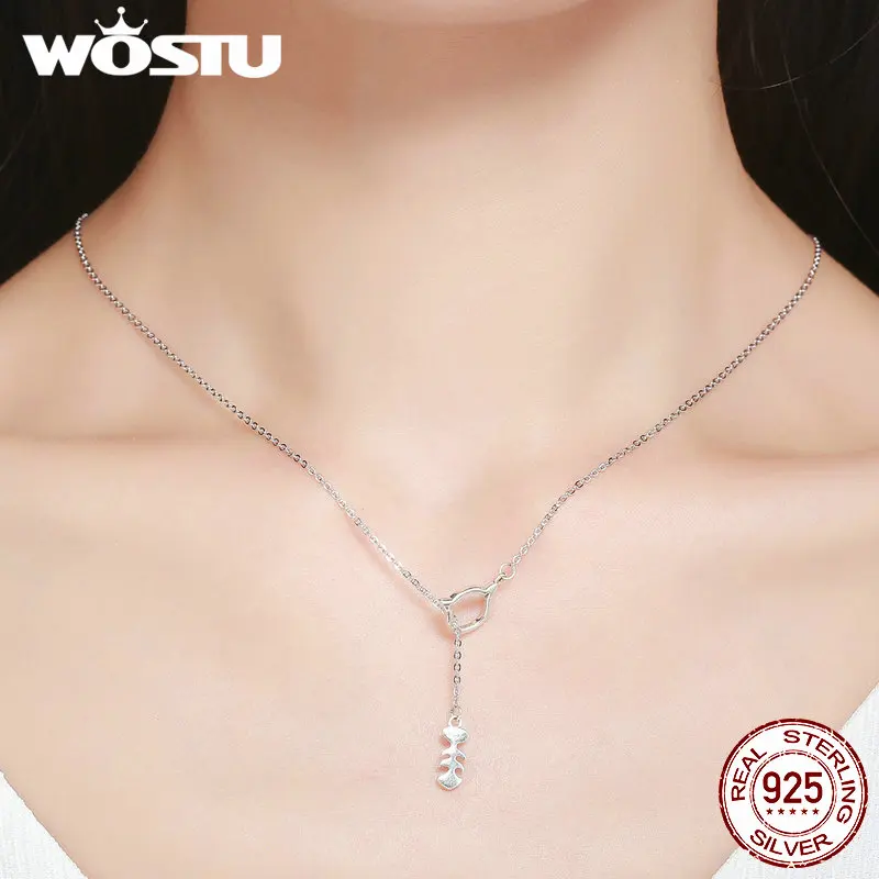 WOSTU бренд подлинное серебро 925 пробы любовь кота кулон ожерелья для женщин модные