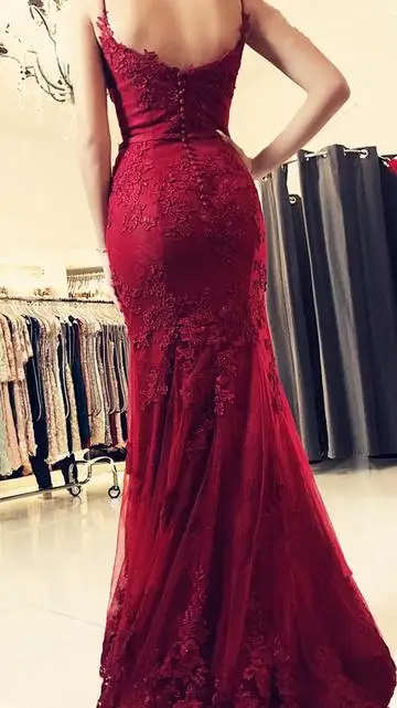 robe de soiree Elegant Long Red Evening Dress V-neck Simple Lace Tulle Mermaid Prom Dresses Sleeveless | Свадьбы и торжества