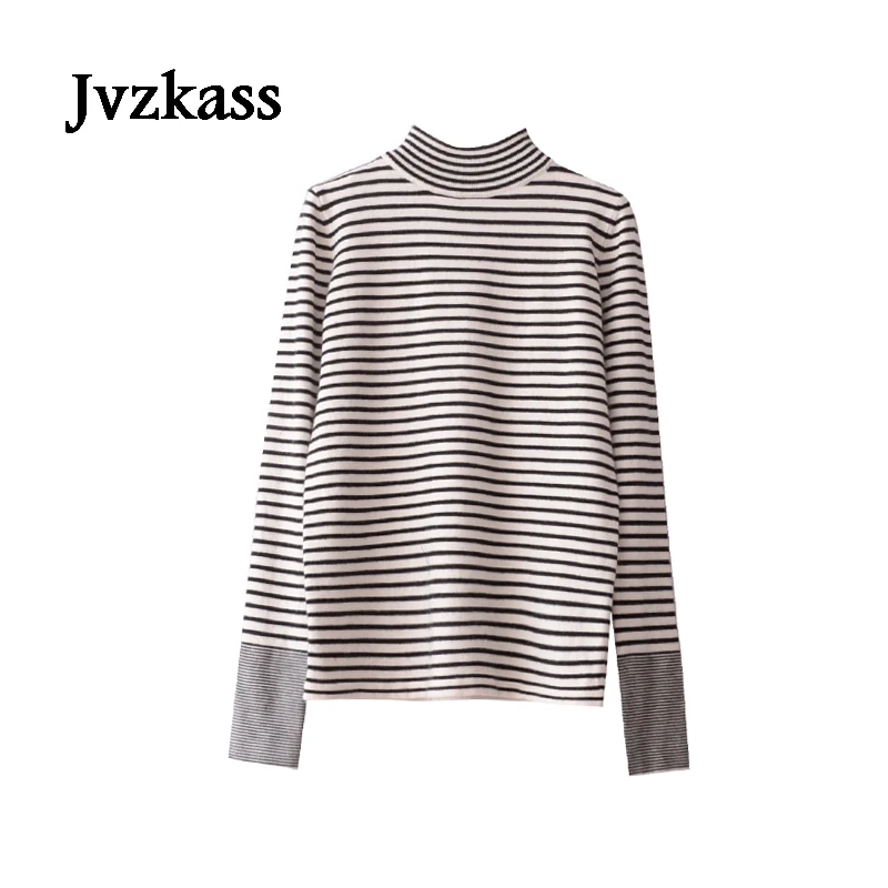 

Jvzkass 2018 new spring hit new classic black and white striped primer women long sleeves half-length collar T-shirt Z128