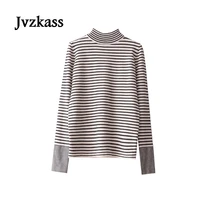 jvzkass 2018 new spring hit new classic black and white striped primer women long sleeves half length collar t shirt z128