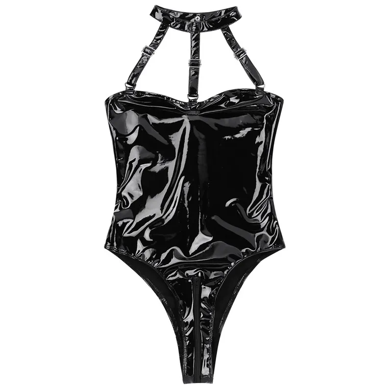 Женское сексуальное цельное боди Wetlook женское белье из лакированной кожи с