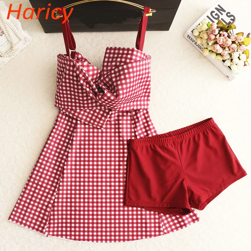 Новинка 2018 красный плиадный Цельный купальник юбка купальный костюм сексуальное