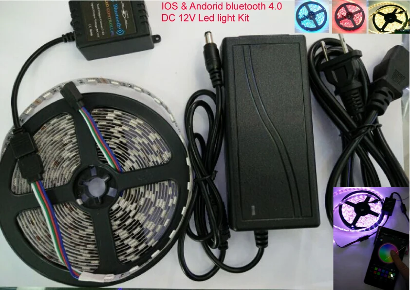 

5 м/рулон 300 светодисветодиодный RGB SMD 5050 Гибкая Водонепроницаемая (IP65) светодиодный IP20 Светодиодная лента с Bluetooth контроллером 12 В 5 светодиод...