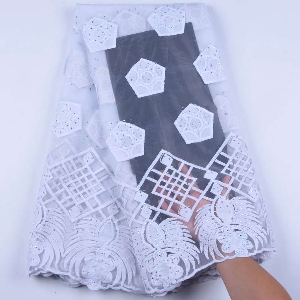 

Pure White African Lace Fabric 2019 High Quality Milk Silk Lace Fabric With Stones French Net Tulle Lace Fabric For Dresses 1591