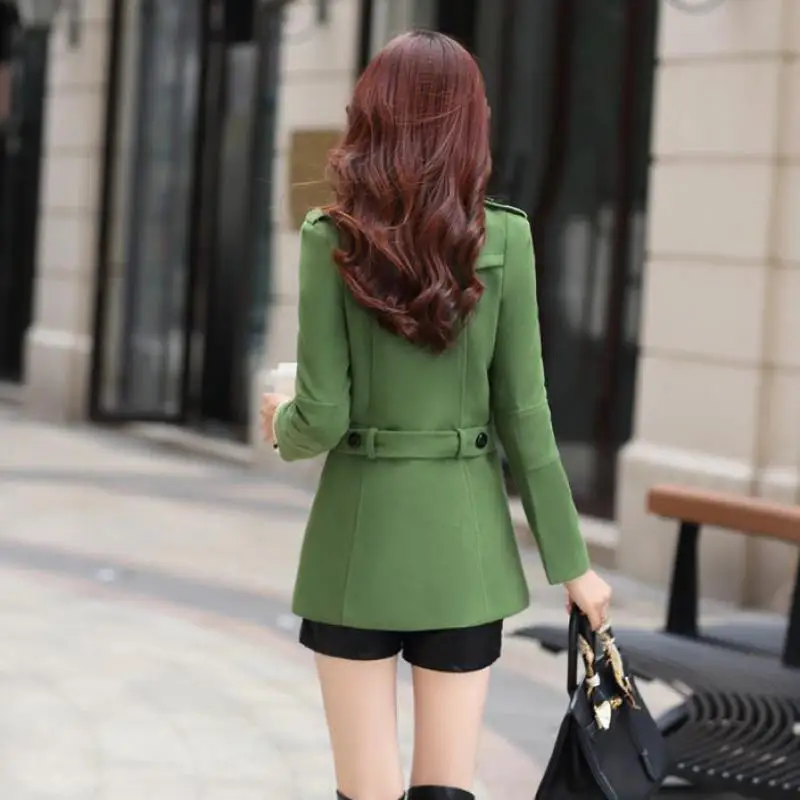 

FTLZZ Women Autumn Winter Woolen Coat Slim Double Breasted Medium Long Wool Blend Warm Female Overcoat