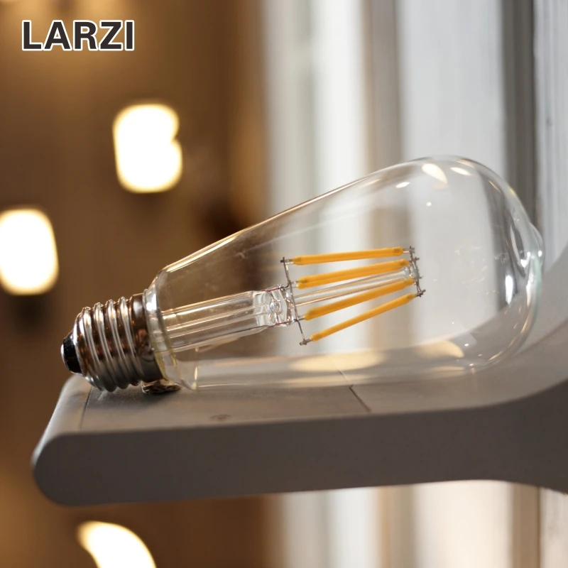 LARZI светодиодный E27 ST64 2 Вт 4 Вт 6 Вт 8 Вт AC 220 В 230 в 240 в прозрачный стеклянный корпус Ретро винтажный светодиодный светильник Эдисона лампа накаливания