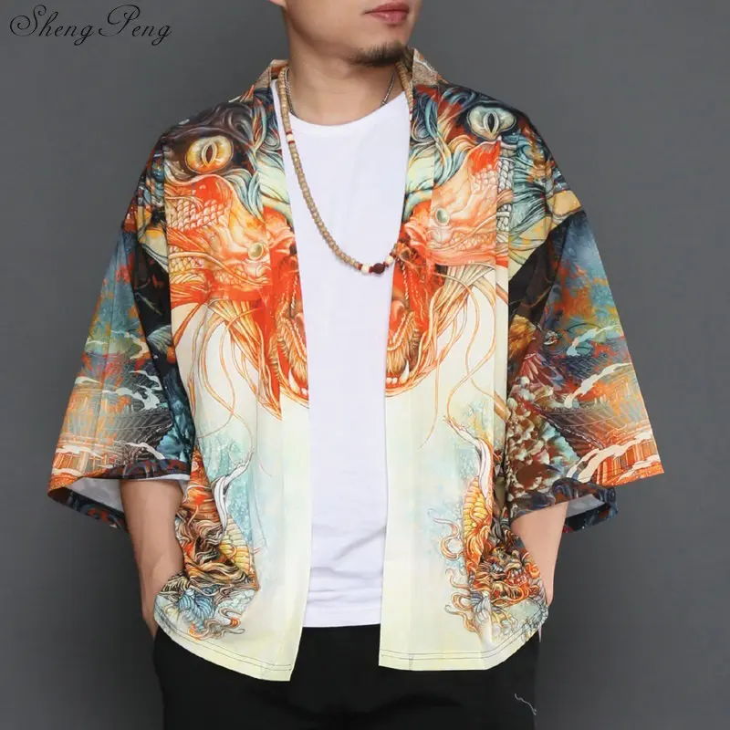 Кимоно yukata kimino haori кимоно для мужчин черный японский топ с принтом Япония