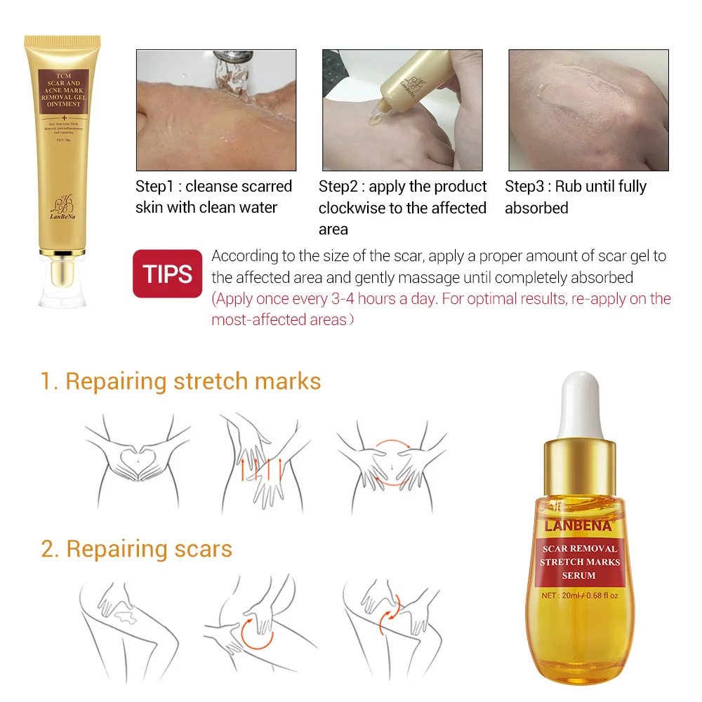 

LANBENA Acne Scar Remove Serum Acne Treatment Cream Skin Repair Stretch Marks Anti Acne Shrink Pores Blackhead Whitening 2pcs