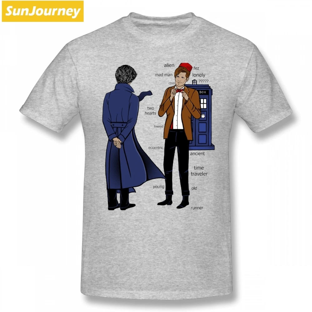 Sherlock Meets The Doctor Who летняя футболка Случайная Мужская футболка хлопок большого размера Футболки с коротким рукавом - Цвет: Серый