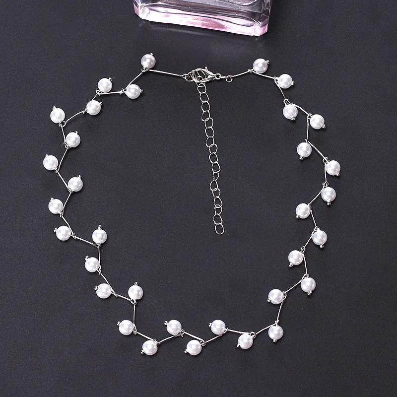 DREJEW Korean Short Pearl Crystal Statement Choker Necklaces Silver Gold Black Necklace for Women Friend Collares boho Jewelry