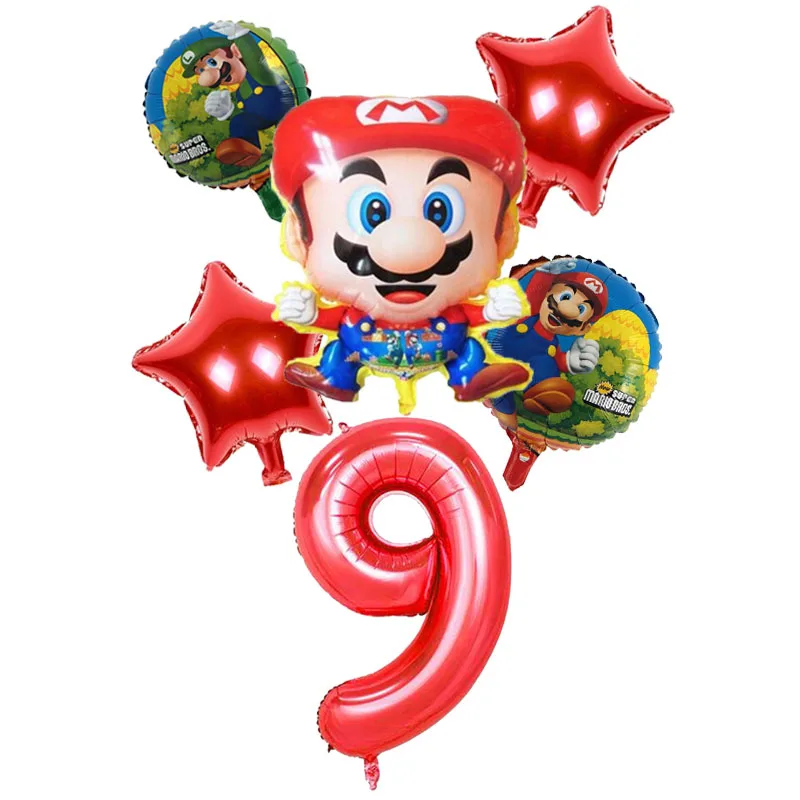 balloon 6pcs 1 компл. Super Mario Bros бумажные тематические флаги вечерние украшения для детей первый день рождения для мальчиков и девочек вечерние бумажные баннеры - Цвет: balloon 6pcs