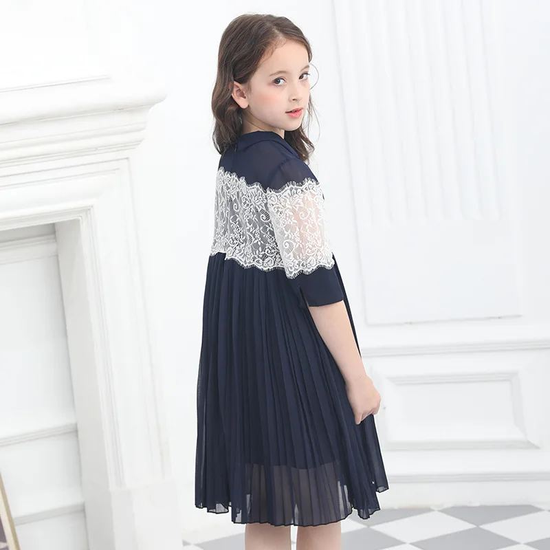 Summer Dress Teens Costume Kids Black Dresses for Big Girls Chiffon Lace Princess Children Clothing 6 8 10 12 14 15 Years | Детская