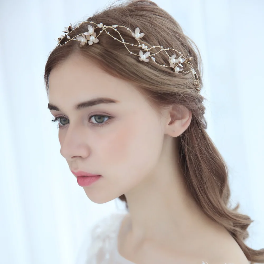 Simple Flower Bridal Hair Vine Headband Headmade Pearls Wedding Headpiece 2018 Women Accessories | Украшения и аксессуары