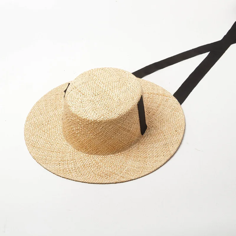 Пляжная соломенная шляпа Boater с галстуками Женская Chapeau Femme летние солнцезащитные