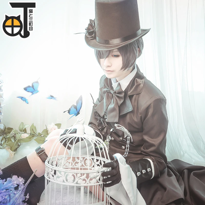 Полный комплект Черный Дворецкий Косплей Ciel Phantomhive Костюм Бесплатная Шляпа