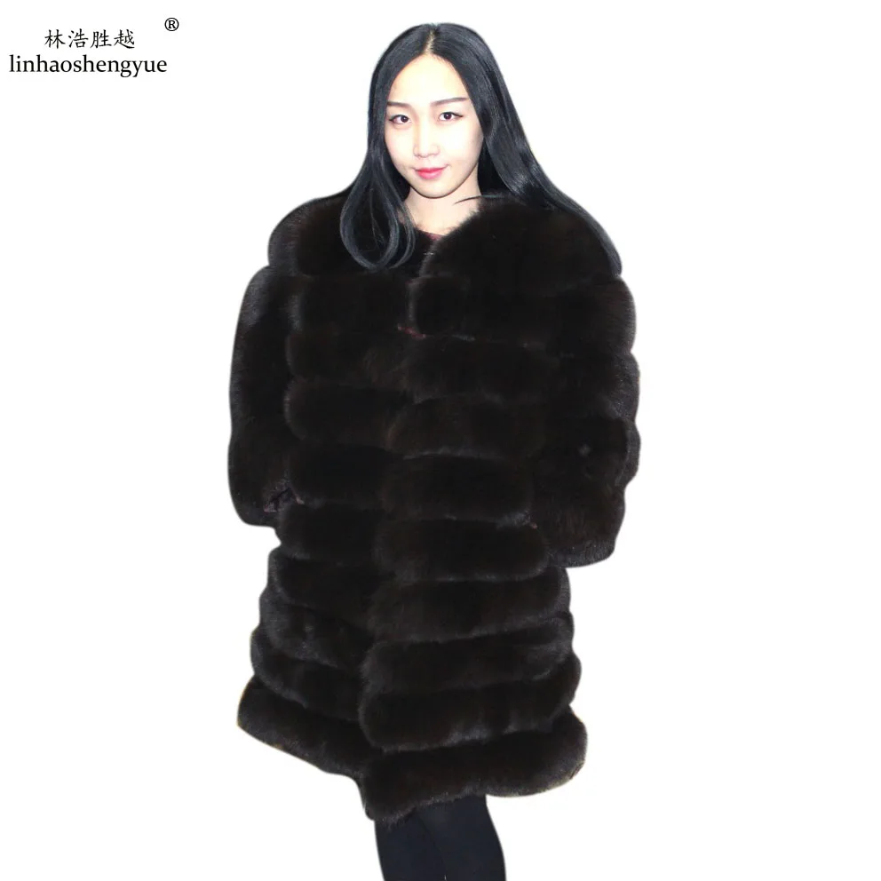 

Linhaoshengyue 85cm long Real fur rox fur women coat freehshipping