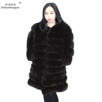 linhaoshengyue 85cm long real fur rox fur women coat freehshipping