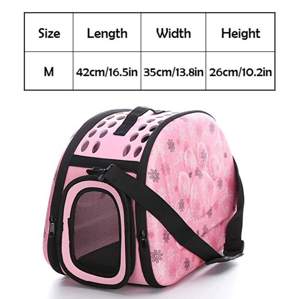 Pet Carrier Bag Collapsible for Small Medium Dog Cats Folding Cage Crate Handbag Durable EVA Pet Transport Carrying Bags BG0150 - Цвет: Pink Pet Carrier Bag