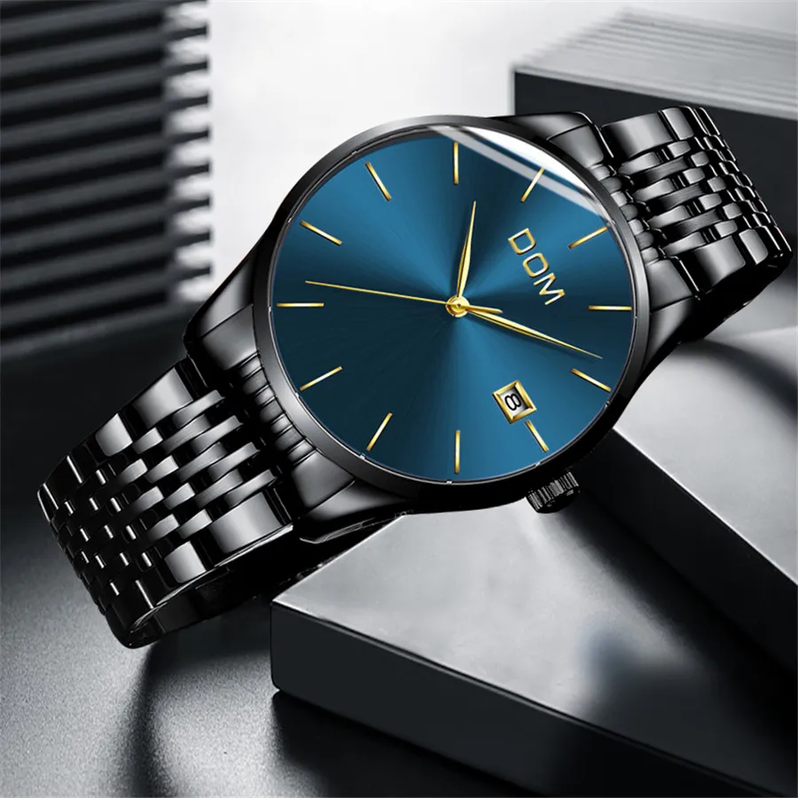 Часы DOM Мужские кварцевые с сетчатым браслетом ультратонкие из нержавеющей