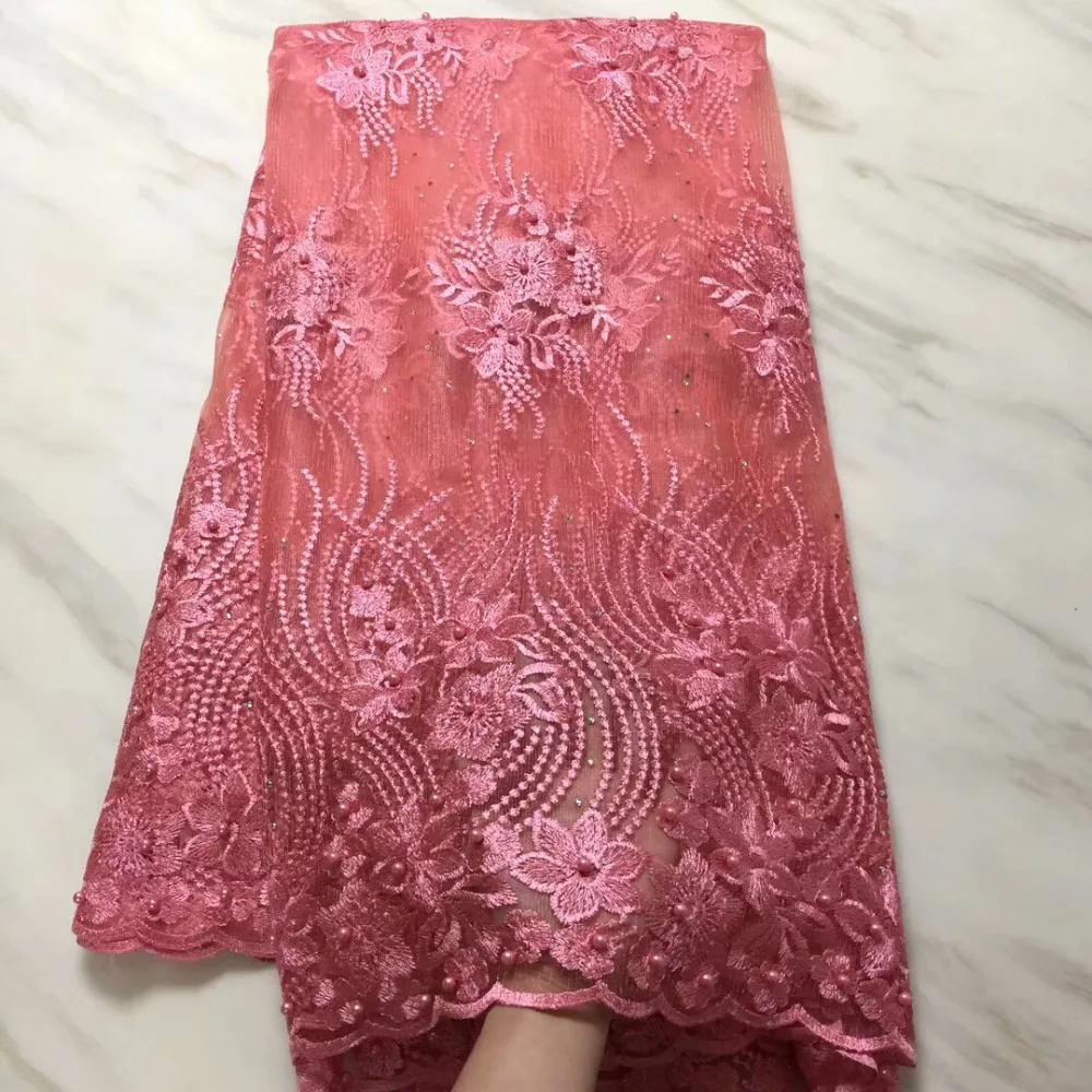 

Cassiel Blue French lace fabrics tulle lace embroidery fabric with beads Latest style african cord lace for wedding Dress