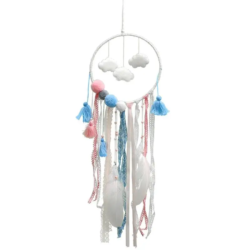 Ловец снов с облаком и помпоном и строку света Home Decor большой кружева Dream Catcher Kinderkamer Decoratie Детская комната украшения