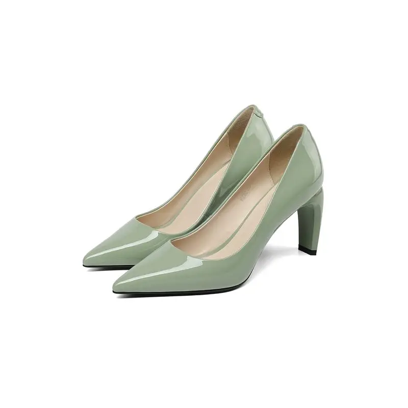Patent leather green ZVQ/Женская обувь; сезон весна; Новинка; модная женская обувь на высоком каблуке; натуральная кожа; острый носок; 8 см; необычный стиль; слипоны - Цвет: Patent leather green