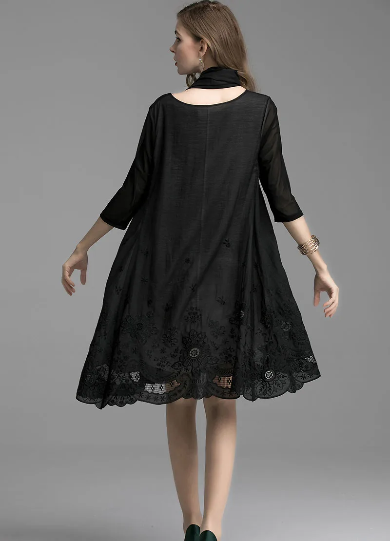 Женское платье с вышивкой и круглым вырезом в стиле ретро | Женская одежда