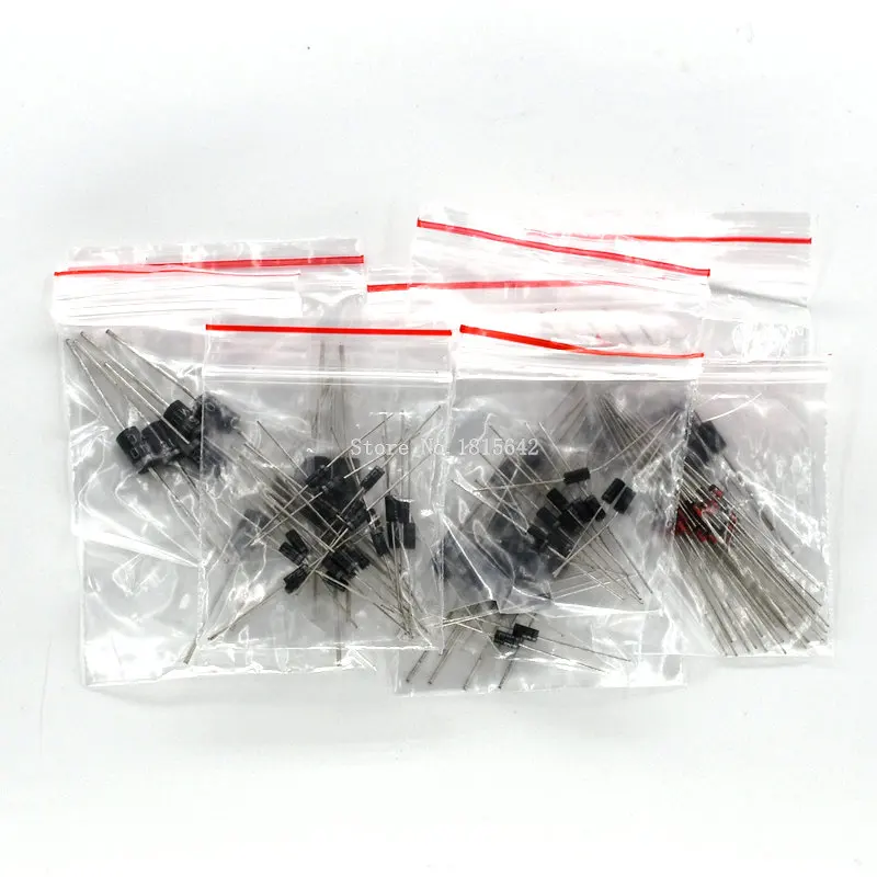 1N4148 1N4007 1N5819 1N5399 1N5408 1N5822 FR107 FR207 8 значений = 100 шт, упаковка электронных компонентов, набор диодов