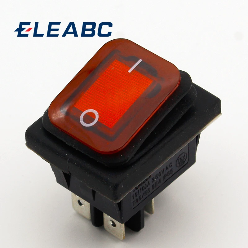 Красная водонепроницаемая фиксация Рокер тумблер IP55 4Pin 2 Позиции AC250V/16A